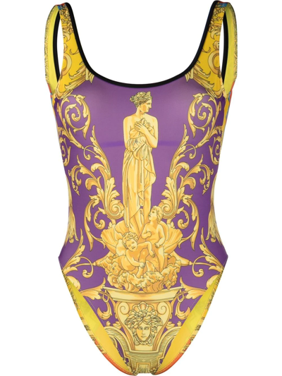 Versace 图案印花连体泳衣 In Yellow