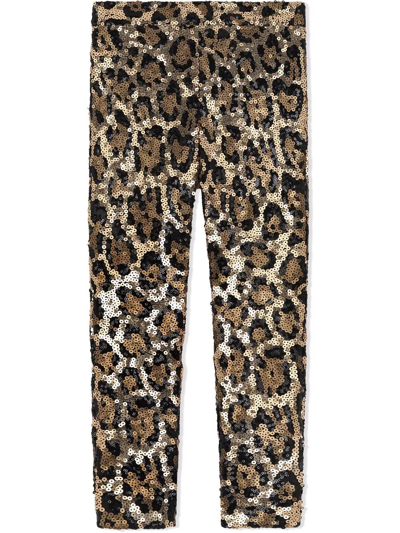 Dolce & Gabbana Kids' Sequin-embellished Leopard-print Leggings In Gold