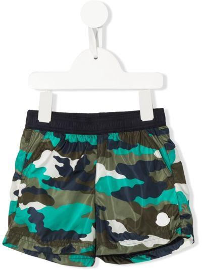 Moncler Babies' Camouflage-print Track Shorts In Bright Green