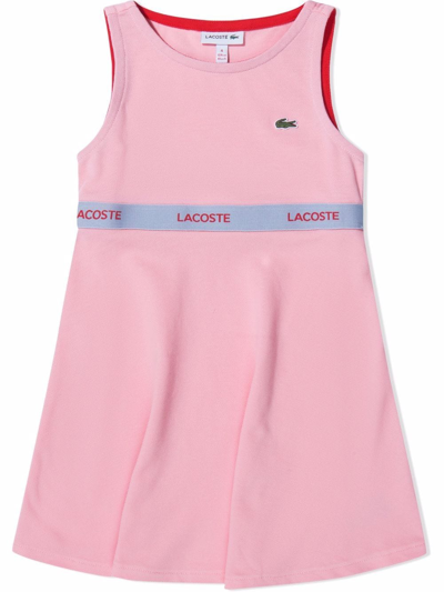 Lacoste Kids' Logo Tape Cotton Dress In Pink