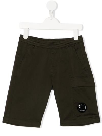 C.p. Company Kids' Logo-patch Cargo Shorts In Green