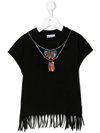Marcelo Burlon County Of Milan Feather Printed Fringed Cotton T-shirt In Black