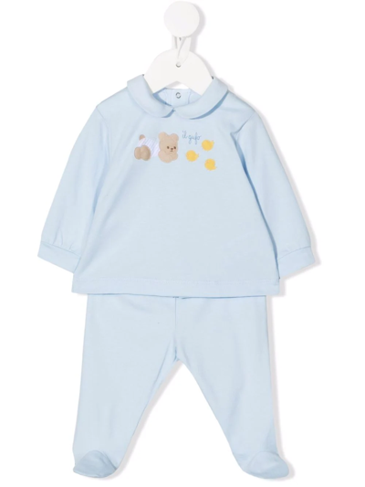 Il Gufo Babies' Teddy Bear Patch Trouser Set In Blue