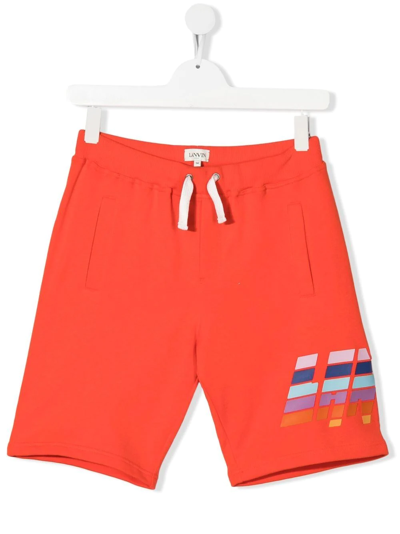 Lanvin Enfant Teen Logo-print Cotton Shorts In Orange