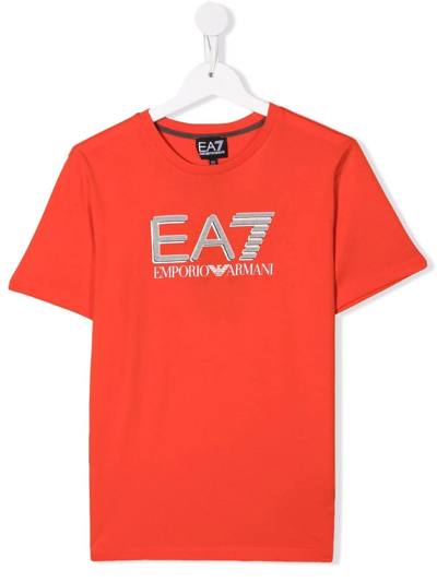 Emporio Armani Kids' Logo-print Short-sleeve T-shirt In Red