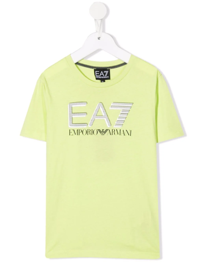 Emporio Armani Kids' Logo-print Short-sleeve T-shirt In Green