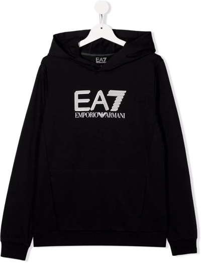 Emporio Armani Kids' Cotton Logo-print Hoodie In Black