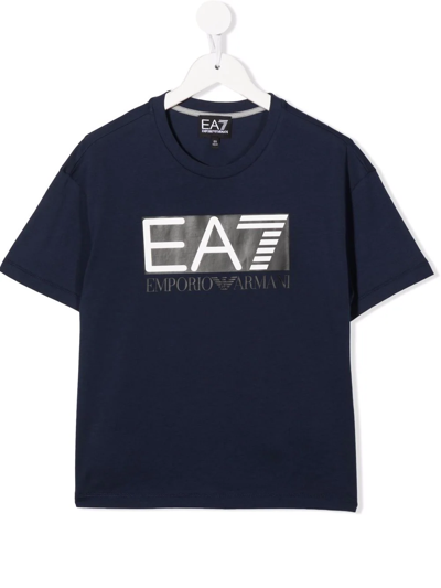 Emporio Armani Kids' Logo-print Short-sleeve T-shirt In Blue