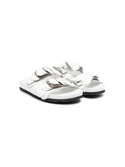 Gallucci Teen Floral-appliqué Leather Sandals In White