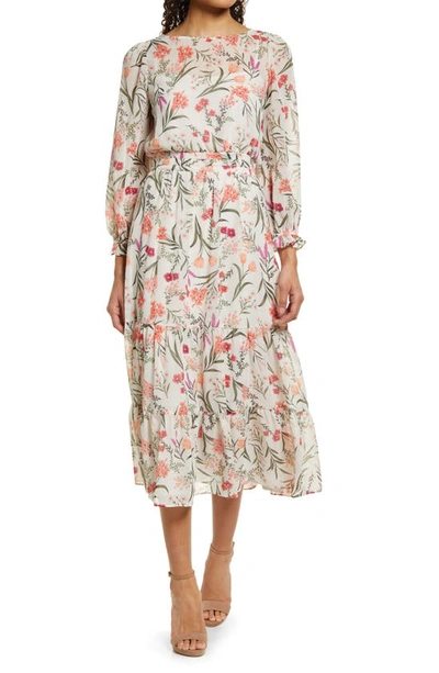 Eliza J Floral Long Sleeve Midi Dress In Pink | ModeSens