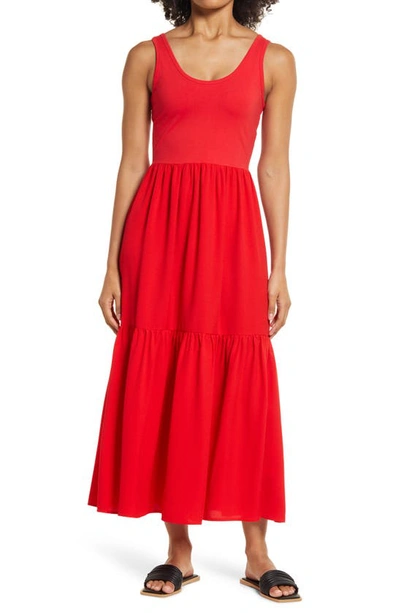 Nordstrom Mixed Media Tank Maxi Dress In Red Chinoise