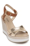 Nerogiardini Metallic Platform Wedge Sandal In Gold Multi