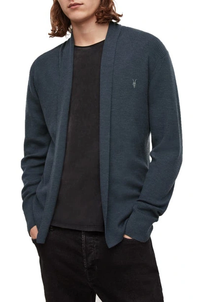 Allsaints Mode Slim-fit Merino Wool Open Cardigan In Hazed Blue