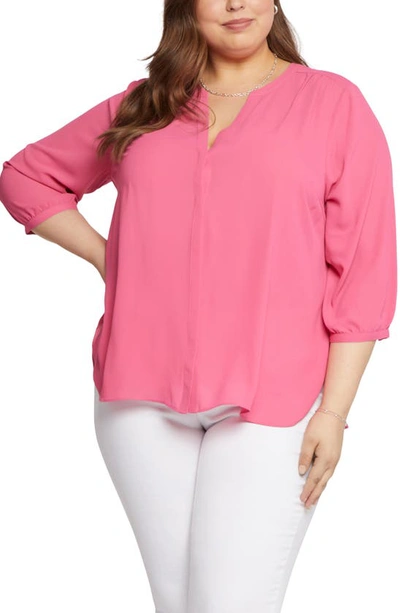 Nydj Semisheer Pintuck Blouse In Pink Peony