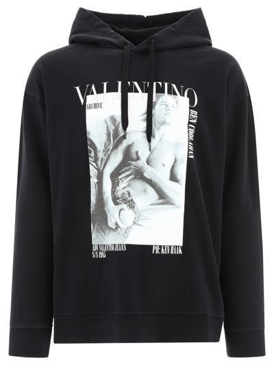 Valentino Archive 1985 Print Cotton Hoodie In Black