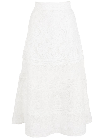 Martha Medeiros Clarissa Lace Midi Skirt In White