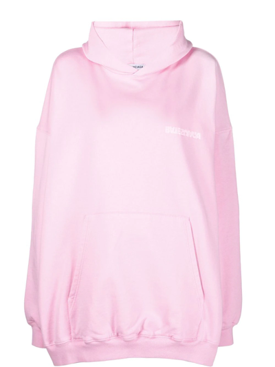 Balenciaga Large Fit Logo-print Cotton Hoodie In Pink