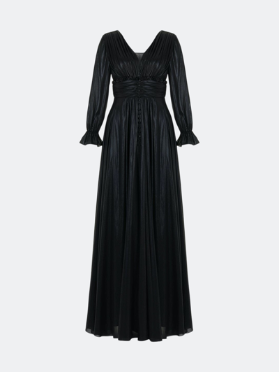 Nocturne V-neck Ruched Long Dress In Black