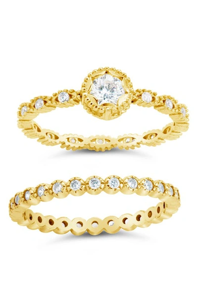 Sterling Forever Cz Stacking Rings In Gold