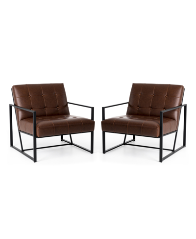 Glitzhome Modern Leatherette Accent Armchair With Frame, Set Of 2, 29.25" In Brown