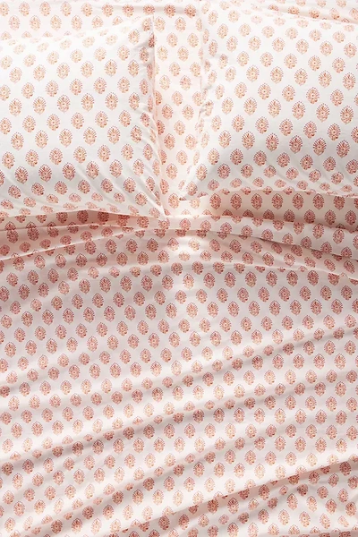Anthropologie Organic Percale Printed Sheet Set By  In Pink Size Pllwcs Kng