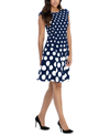 London Times Women's Printed Fit & Flare Dress In Navy/ White