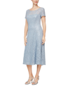 Sl Fashions Tea Length Sequin Lace Dress In Hydrangea