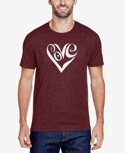 La Pop Art Men's Premium Blend Word Art Script Love Heart T-shirt In Burgundy