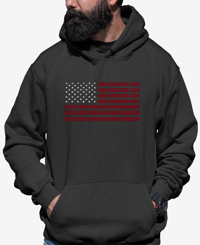 La Pop Art Men's Word Art Usa Flag Hooded Sweatshirt In Dark Gray