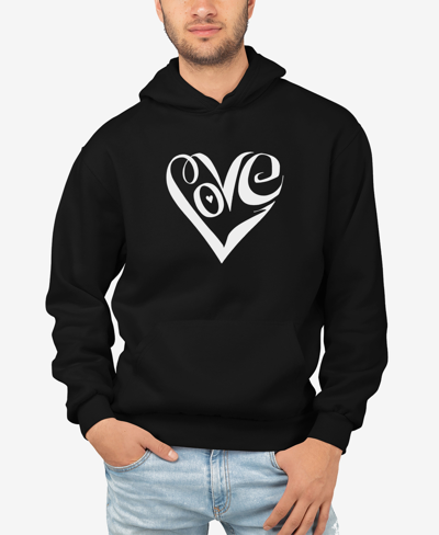 La Pop Art Men's Word Art Script Love Heart Hooded Sweatshirt In Black