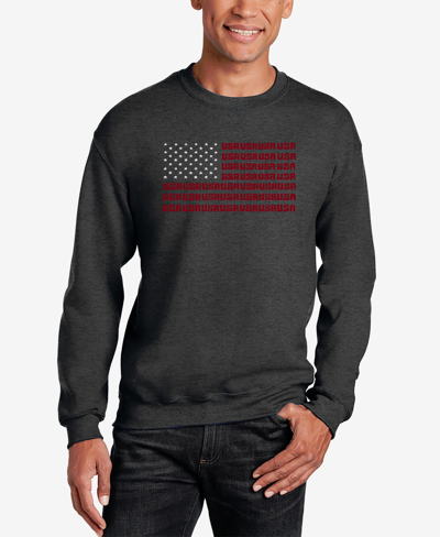 La Pop Art Men's Word Art Usa Flag Crewneck Sweatshirt In Dark Gray