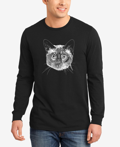 La Pop Art Men's Word Art Long Sleeve Siamese Cat T-shirt In Black