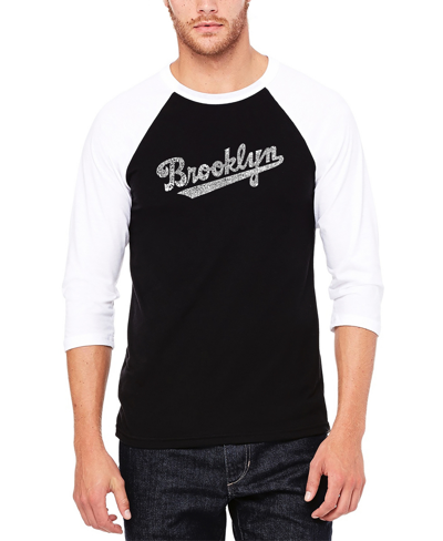 La Pop Art Men's Raglan Baseball Word Art Brooklyn Neighborhoods T-shirt In Black And White