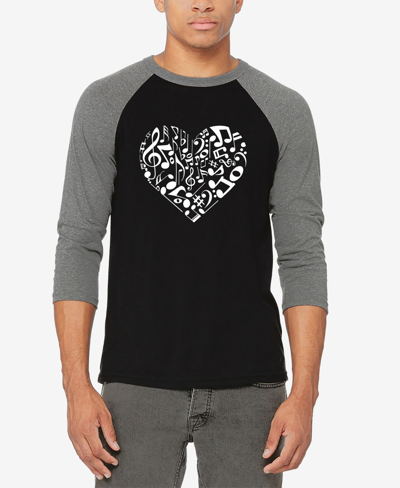 La Pop Art Men's Raglan Baseball Word Art Heart Notes T-shirt In Gray And Black