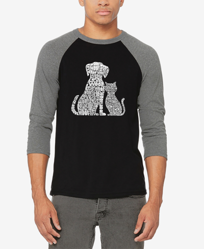 La Pop Art Men's Raglan Baseball Word Art Dogs And Cats T-shirt In Gray And Black