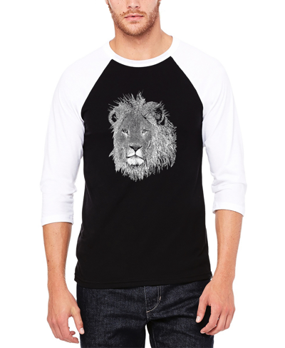 La Pop Art Men's Raglan Baseball Word Art Lion T-shirt In Black And White