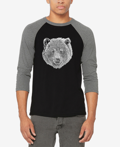 La Pop Art Men's Raglan Baseball Word Art Bear Face T-shirt In Gray And Black