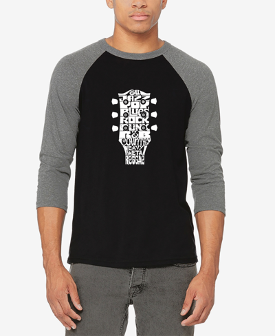 La Pop Art Men's Raglan Baseball Word Art Guitar Head Music Genres T-shirt In Gray And Black