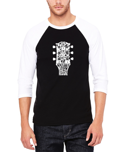 La Pop Art Men's Raglan Baseball Word Art Guitar Head Music Genres T-shirt In Black And White