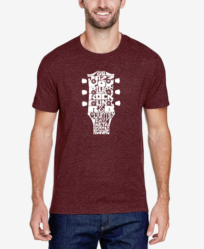 La Pop Art Men's Premium Blend Word Art Guitar Head Music Genres T-shirt In Burgundy