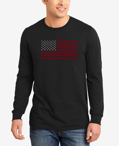 La Pop Art Men's Word Art Long Sleeve Usa Flag T-shirt In Black