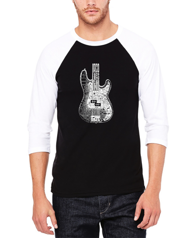 La Pop Art Men's Raglan Baseball Word Art Bass Guitar T-shirt In Black And White