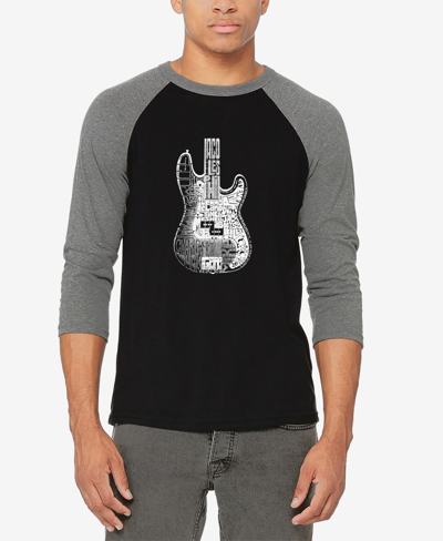 La Pop Art Men's Raglan Baseball Word Art Bass Guitar T-shirt In Gray And Black
