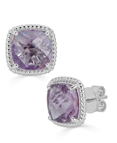 Macy's Green Amethyst Cushion Stud Earrings (6 Ct. T.w.) In Sterling Silver (also In Mystic Topaz And Pink In Pink Amethyst