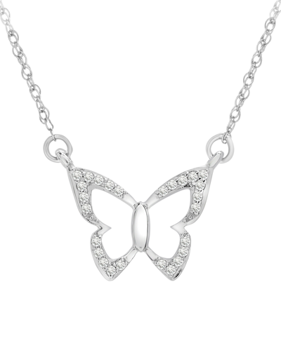 Wrapped Diamond Butterfly 17" Pendant Necklace (1/20 Ct. T.w.) In 14k White Gold, Created For Macy's