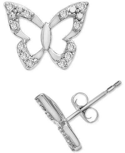 Wrapped Diamond Butterfly Stud Earrings (1/10 Ct. T.w.) In 14k White Gold, Created For Macy's
