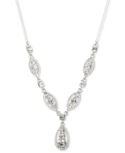 Givenchy Crystal Trio Lariat Necklace, 16" + 3" Extender In Silver