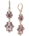 MARCHESA GOLD-TONE CRYSTAL MULTICOLOR CLUSTER DOUBLE DROP EARRINGS