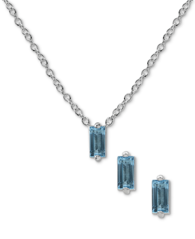 Macy's 2-pc. Set Amethyst Baguette Pendant Necklace & Matching Stud Earrings (5/8 Ct. T.w.) In Sterling Sil In Blue Topaz