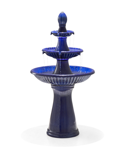 Glitzhome Oversized 3 Tier Ceramic Outdoor With Pump And Led Light Fountain, 45.25" Height In Blue